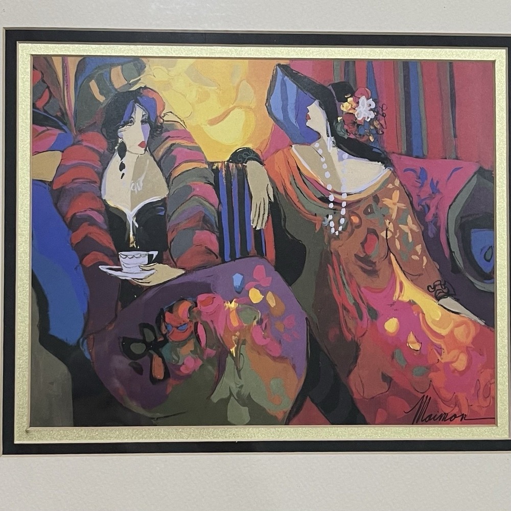 Isaac Maimon Framed Art Print Modern Figurative "Two Ladies and a Soiree"